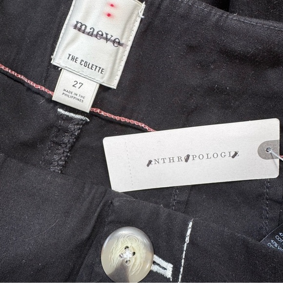 NWT Anthropologie The Colette Wide Leg Linen Pants Maeve Magic Contrast Black 27 - Picture 9 of 14